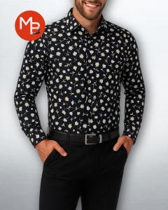 Camisa Estampada Elastizada Entallada Hombre - Miniatura 4