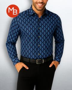 Camisa Estampada Elastizada Entallada Hombre - Miniatura 5