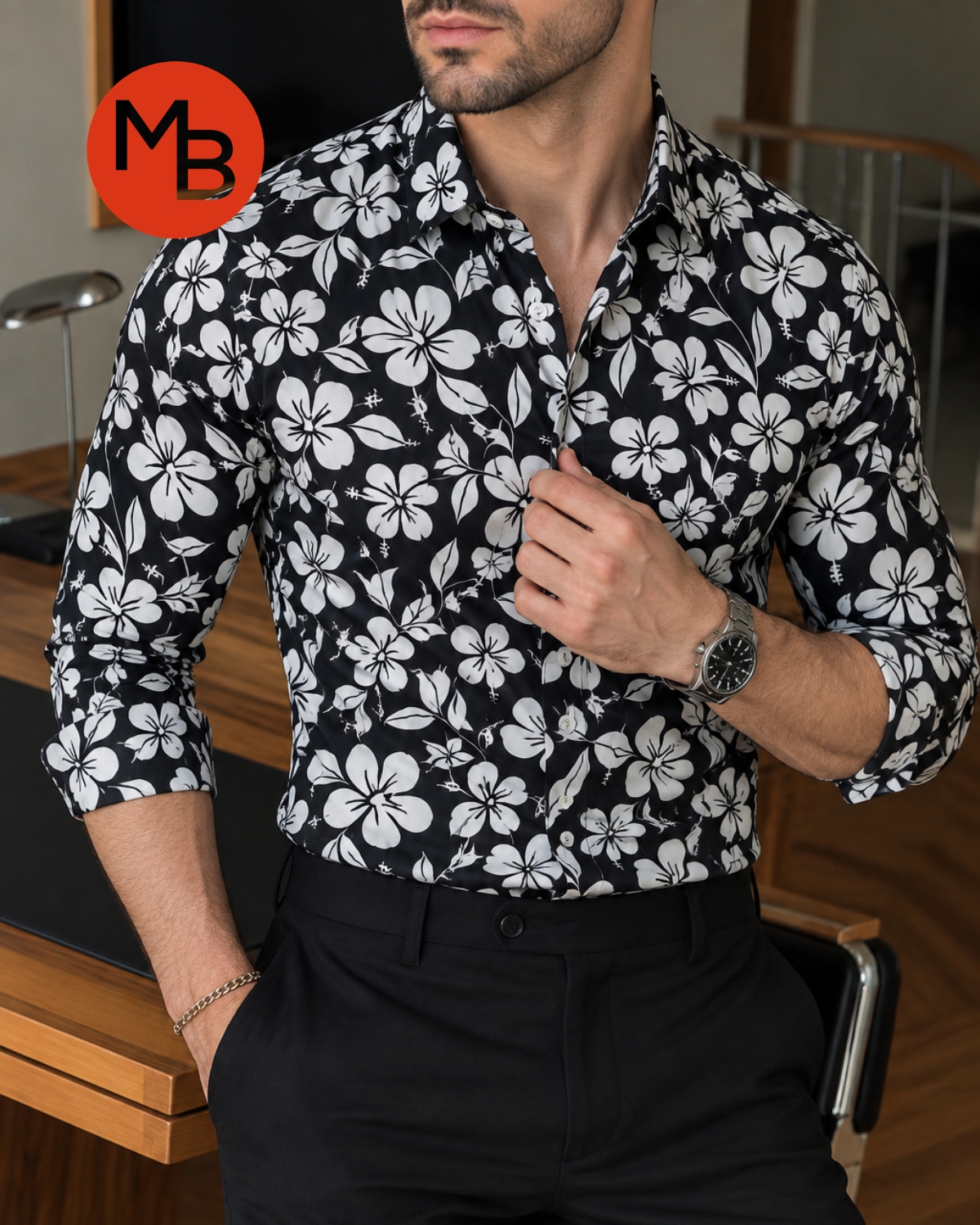 Camisa Estampada Elastizada Entallada Hombre - 4.jpg