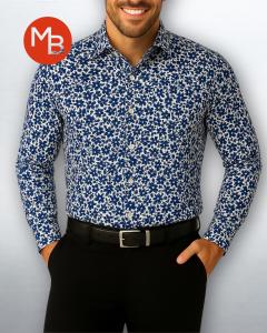 Camisa Estampada Elastizada Entallada Hombre - Miniatura 7