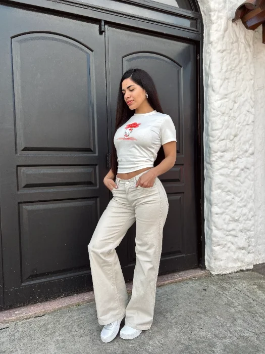 Wide Leg Beige Elastizado