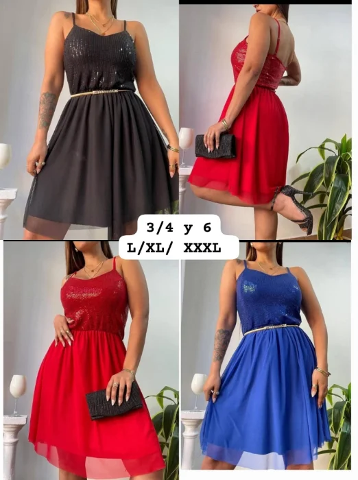 Vestido  Corto con Tul y Lentejuela