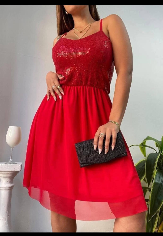 Vestido  Corto con Tul y Lentejuela - Imagen 3