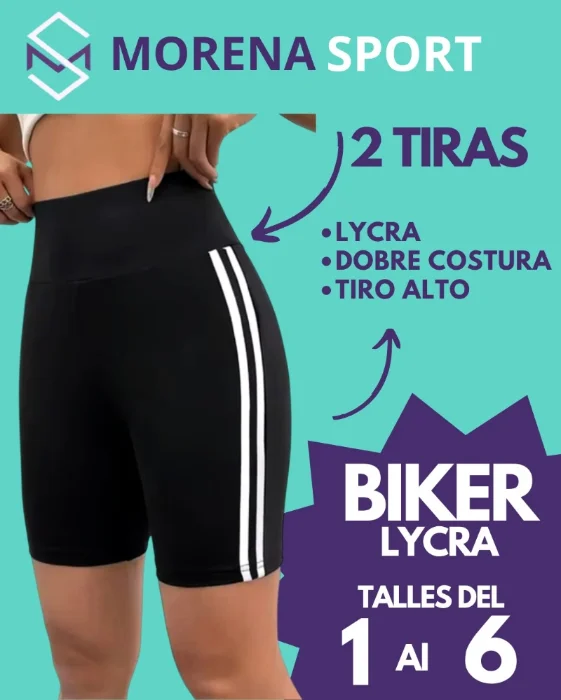 Biker Lycra 2tiras Blancas