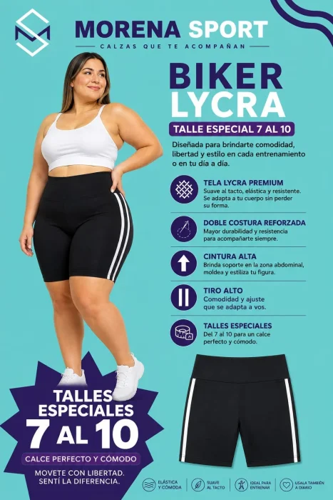 Short Lycra 2tiras Blancas Talles Especiales