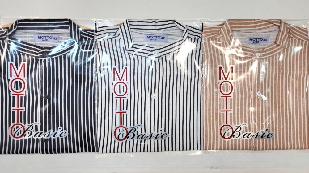 Camisa Cuello Mao Lino Rayada Finita Manga Corta - Imagen 2
