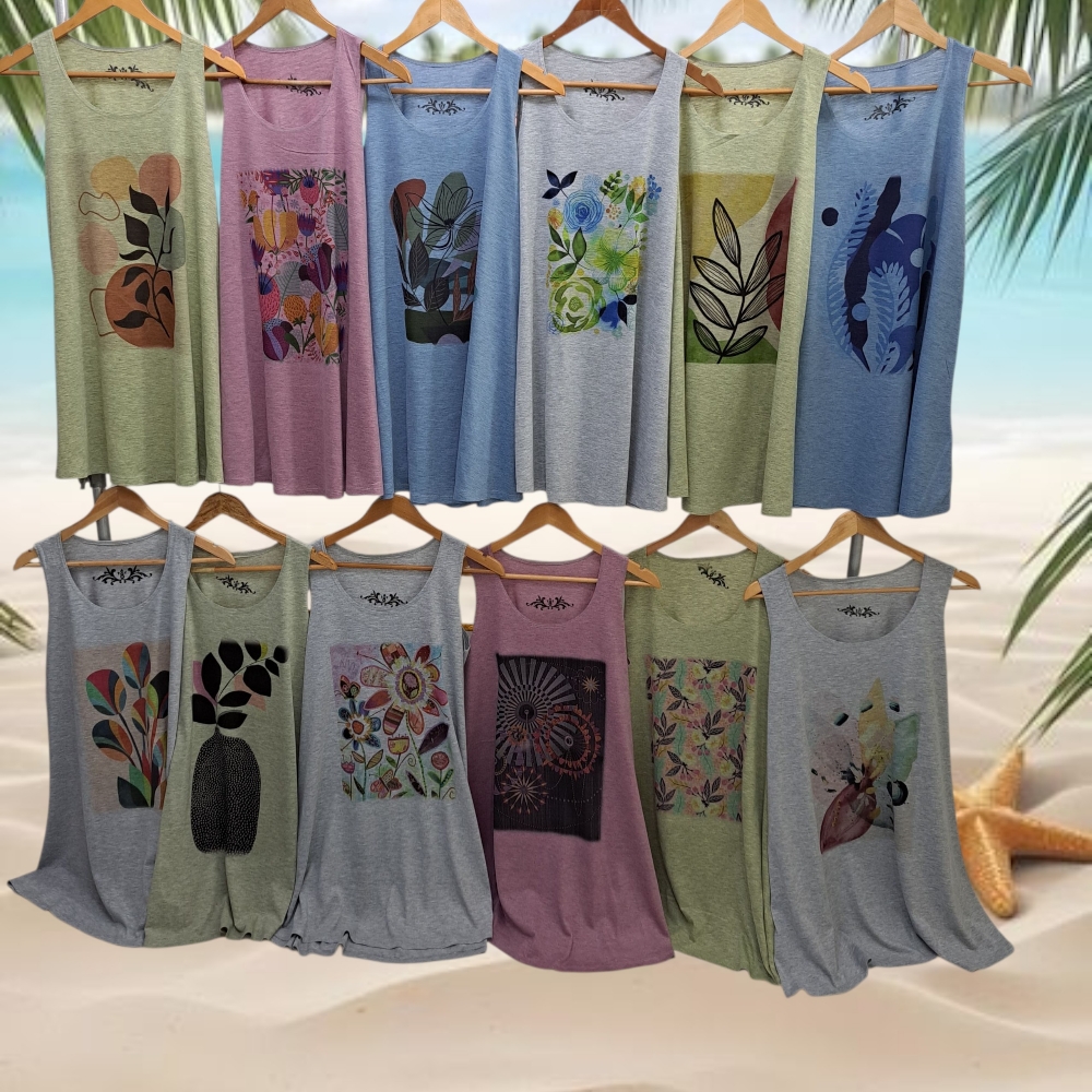 Vestido Musculosa Extra Amplio  Jaspeado con Diseños Centrados - Imagen 2