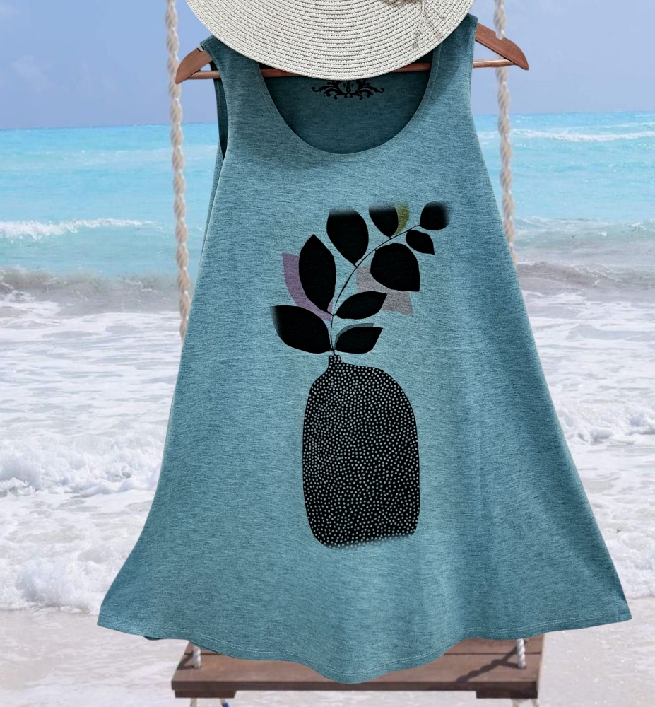 Vestido Musculosa Extra Amplio  Jaspeado con Diseños Centrados - Imagen 3
