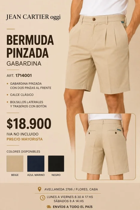 Bermuda Gabardina Corte Clasico Pinzada "oggi" Talles 40 al 56