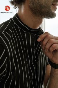 Camisa Cuello Mao Raya Lino Fina Manga Corta