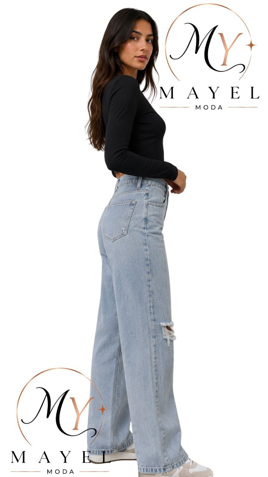 Wide Leg Celeste con Rotura. - Imagen 3