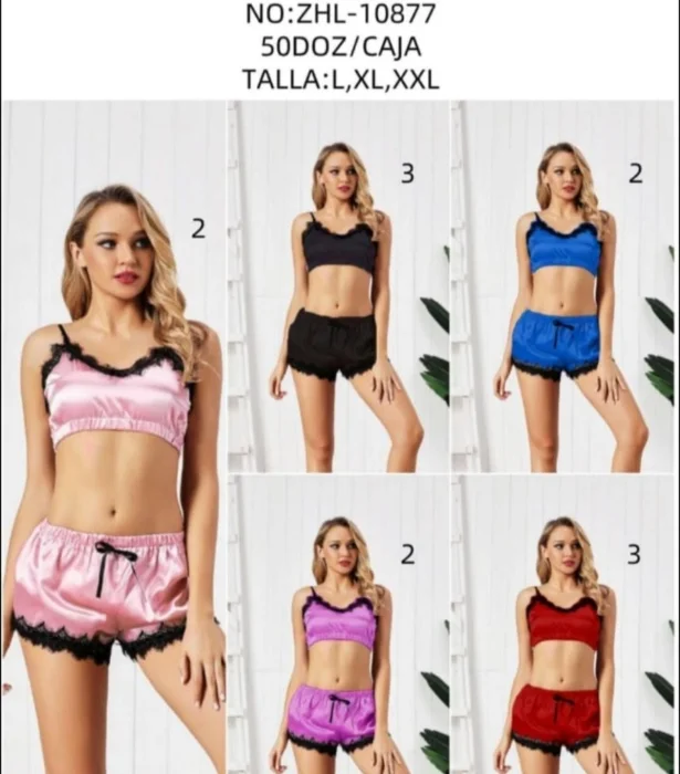 Pijamas de Dos Piezas de Tela Saten