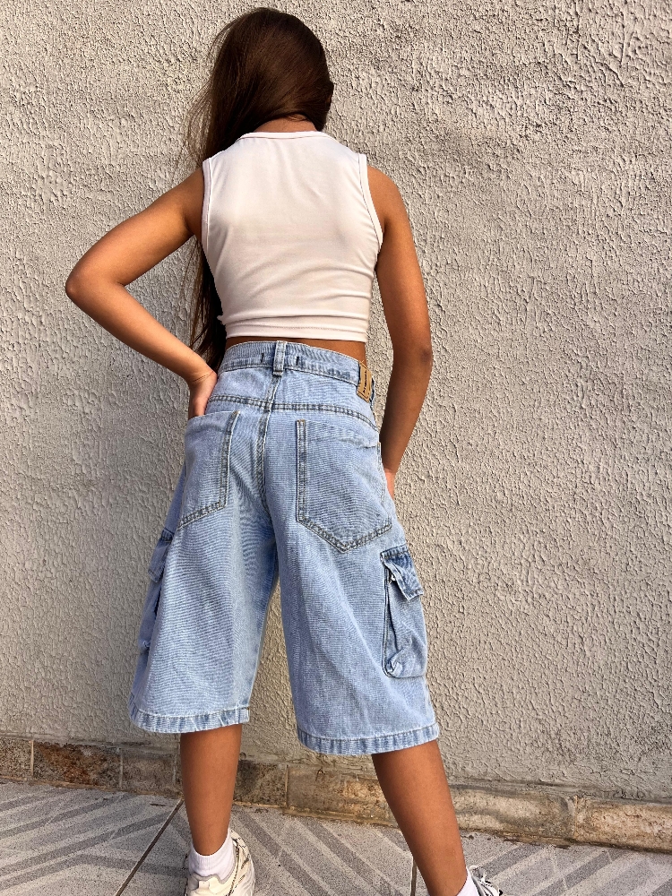 Bermuda Baggi Cargó Celeste Liso Unisex - Imagen 5
