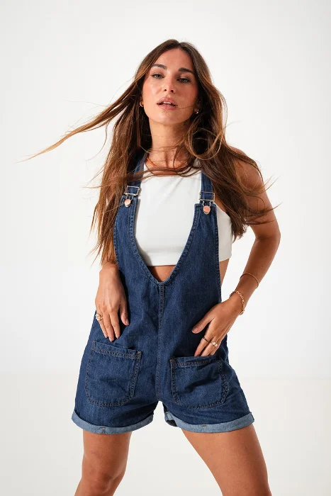 6013 Jardinero Short Dobladillo Denim