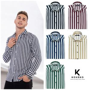 Camisa a Raya Elastizado Slim Fit Manga Larga