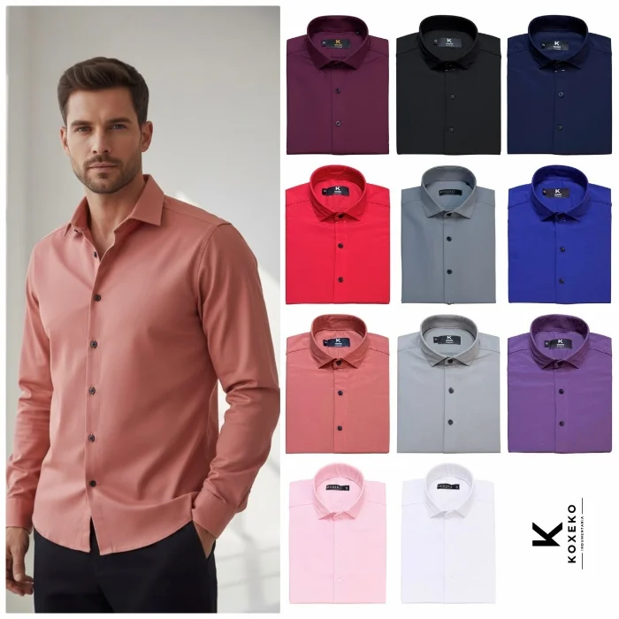 Camisa Liso Rigido Semi Entallada Manga Larga