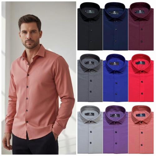 Camisa Liso Rigido Semi Entallada Manga Larga