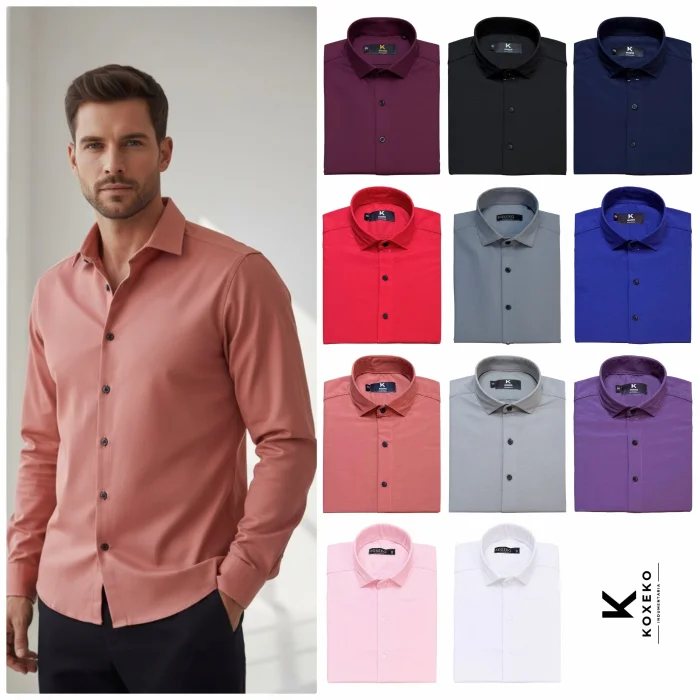Camisa Liso Rigido Semi Entallada Manga Larga