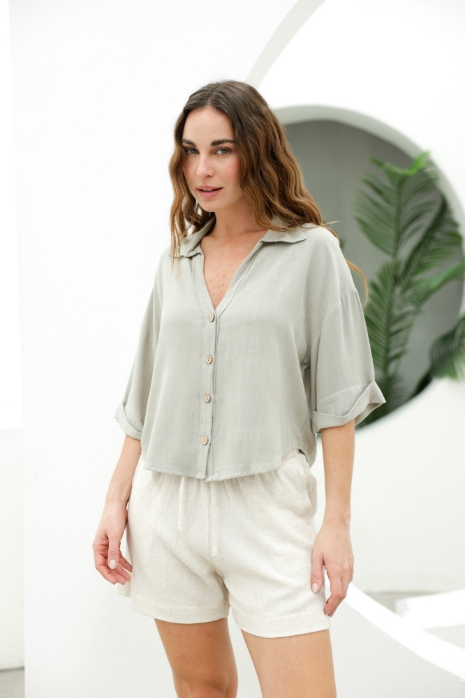 L225 Camisa Lino Manga Doblada - Imagen 2
