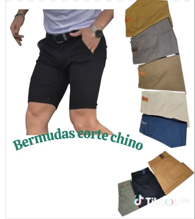 Bermudas Corte Chino de Gabardina Elástizada