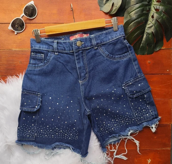 Bermuda Mom Cargo de Dama con Brillos