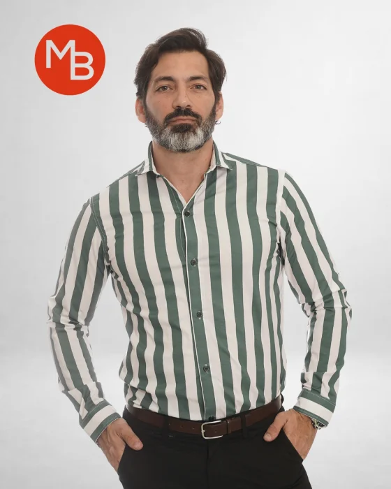 Camisa Elastizada Entallada Raya Ancha