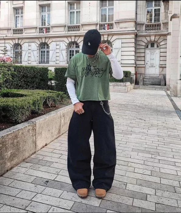 Jeans Baggy con Tira Hombre  Pantalon Ancho Pinterest 2000's Moda Caballero  Promos