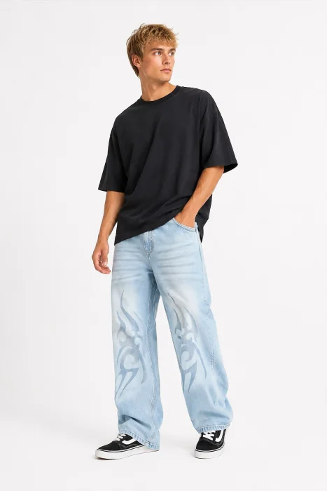 Jeans Baggy con Tira Hombre  Pantalon Ancho Pinterest 2000's Moda Caballero  Promos