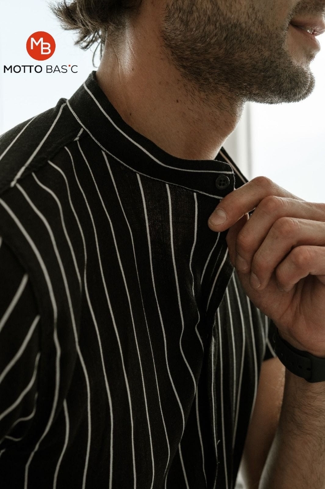 Camisa Cuello Mao Lino Raya Fina T Común - Imagen 2