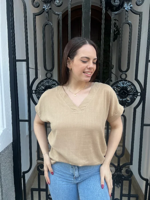 Blusa Manuela  Cuello V | Lino Spandex