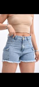 Short Jean Cargo Celeste Mujer   Pantalon Corto Bolsillos  Dama   Promos Mayoristas - Miniatura 6