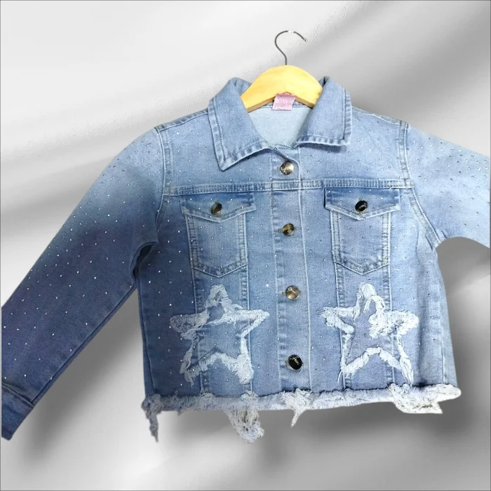 Camperas Jeans de Nenas Mom con Estrella y Brillos