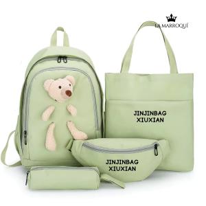 Mochila Oso Set 4 Piezas Riñonera Bolso Cartuchera  (importada)