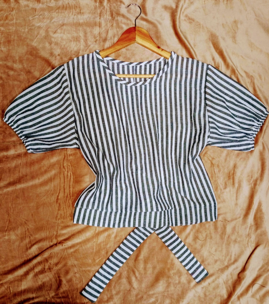 Blusa Cey Manga Bombé con Lazo en la Espalda - Imagen 3