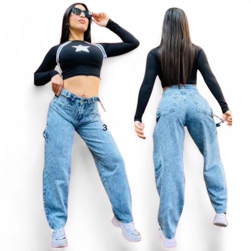 Pantalon Baggy con Ajustador Color Celeste Nevado