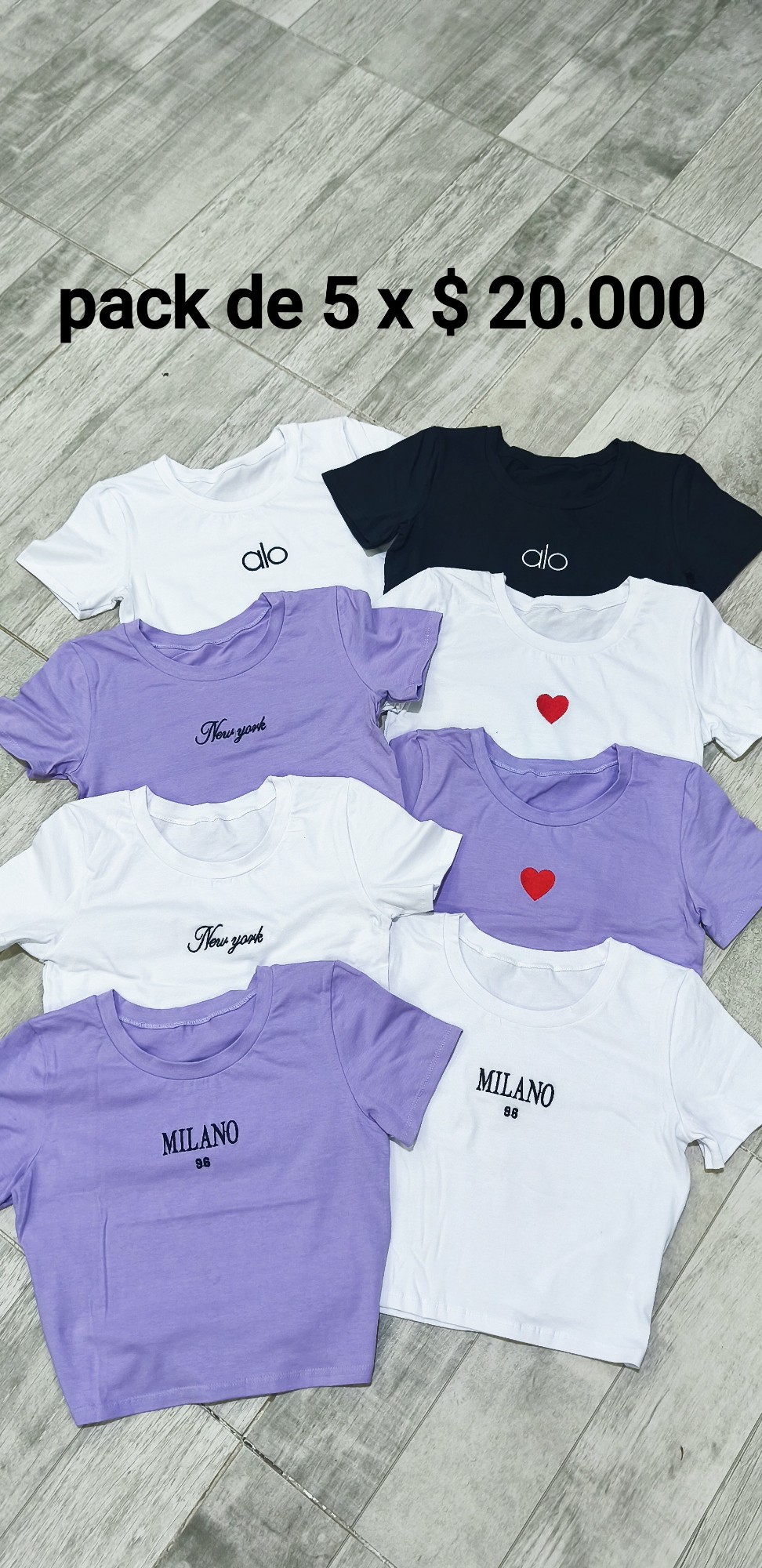 Pack de 5 (  Baby Tee ) Algodon con Lycra - Imagen 4