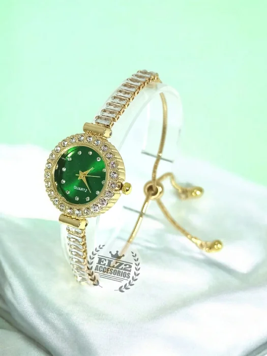 Reloj Pulsera con Brillo Strass Redondo