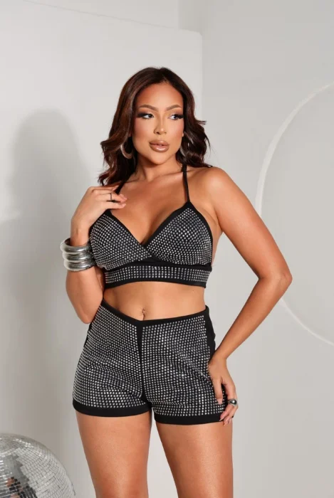 Conjunto Top con Short Strass Importados