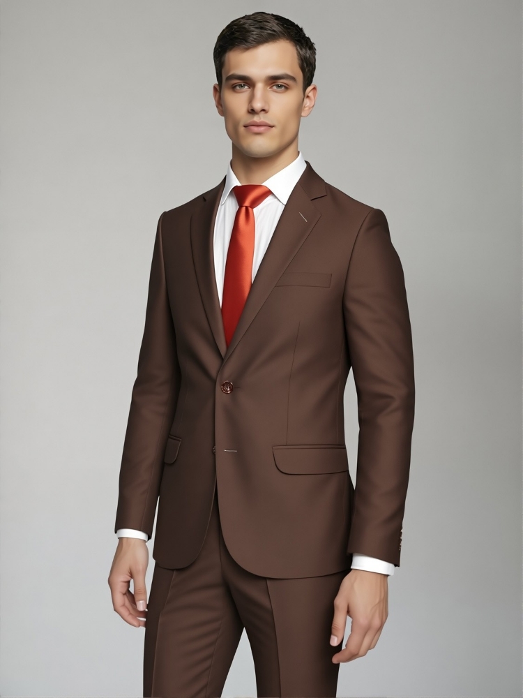 Traje de Hombre Saco y Pantalón Tropical Mecánico Marron - Imagen 3