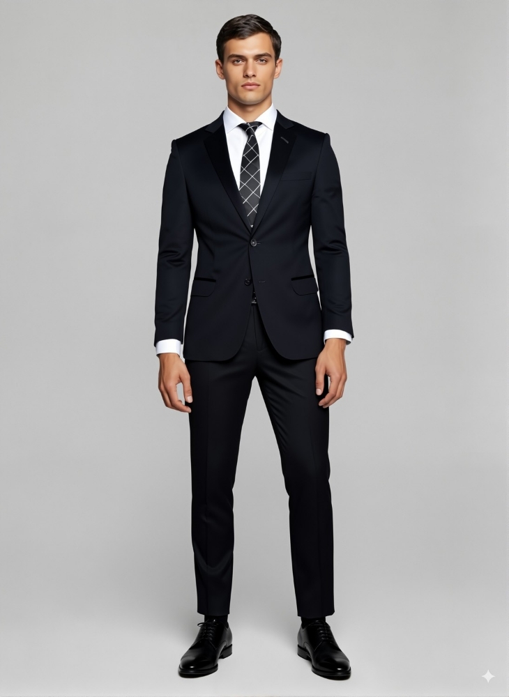 Traje de Hombre 2 Piezas Coton Saten Negro - Imagen 3