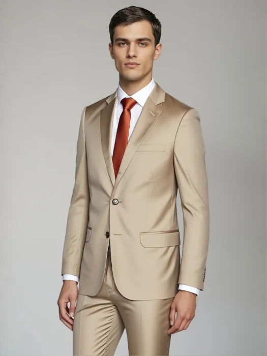 Traje de Hombre 2 Piezas Coton Saten Beige