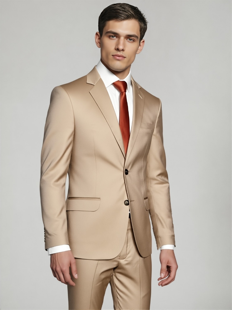 Traje de Hombre 2 Piezas Coton Saten Beige - Imagen 2