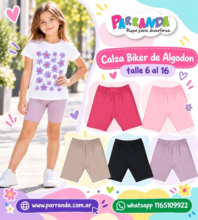 Calzas Bikers Niña de Algodón Peinado Liso