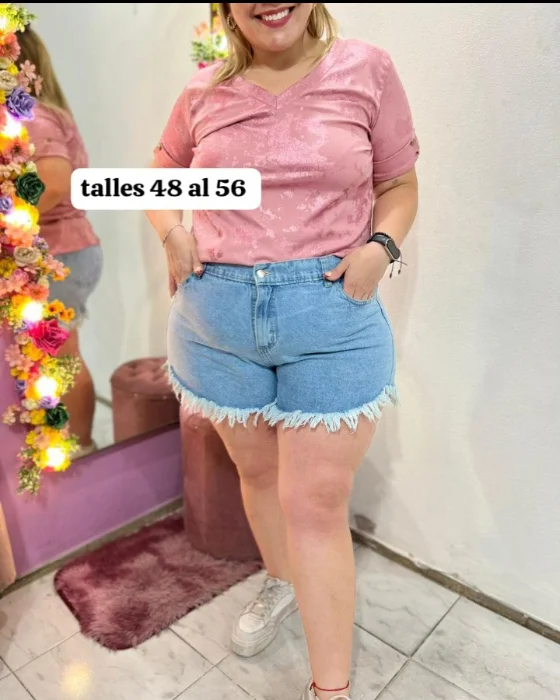 Short  Mon Rígido con Elástico  en la Cintura Cintura  y Fleco 48 al 56