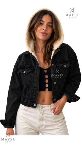 Campera con Capucha y Corderito - Negro