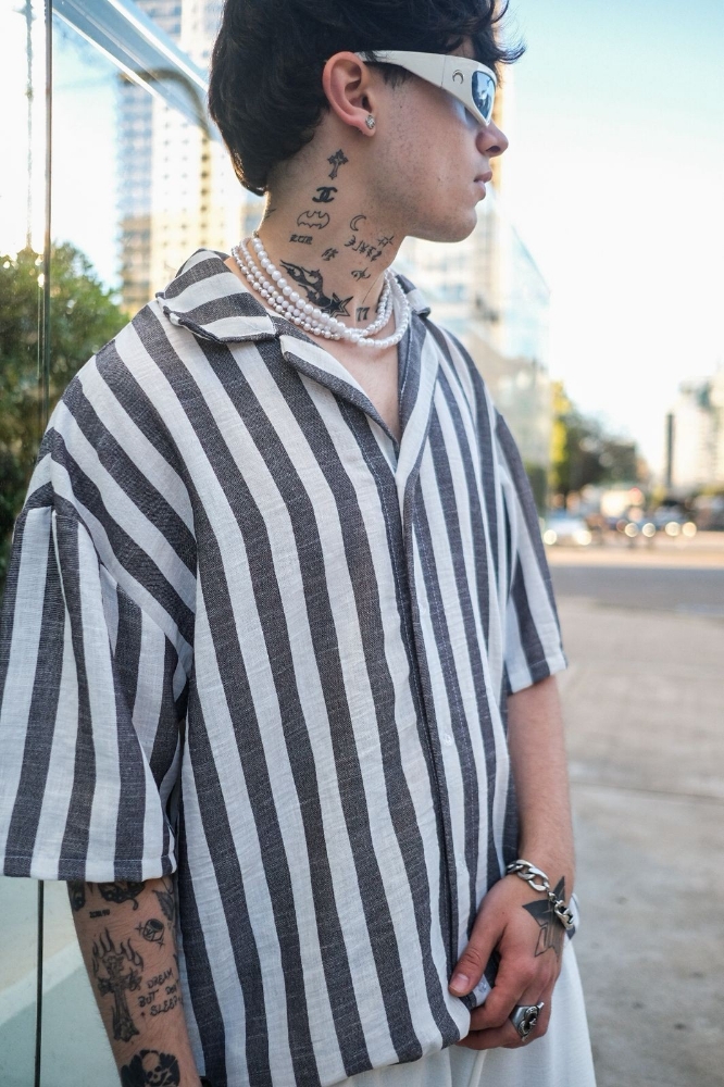 Camisa Lino Rayas Overzise - Imagen 2