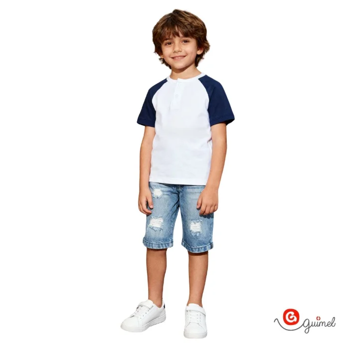 4059 Bermuda Niño Jean Rigido con Bigotes y Roturas