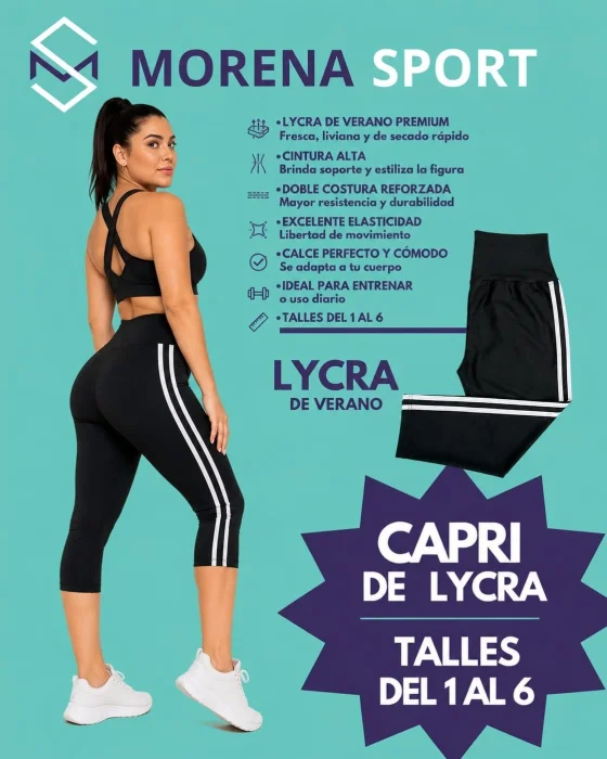 Capris Lycra con 2 Tiras Blancas