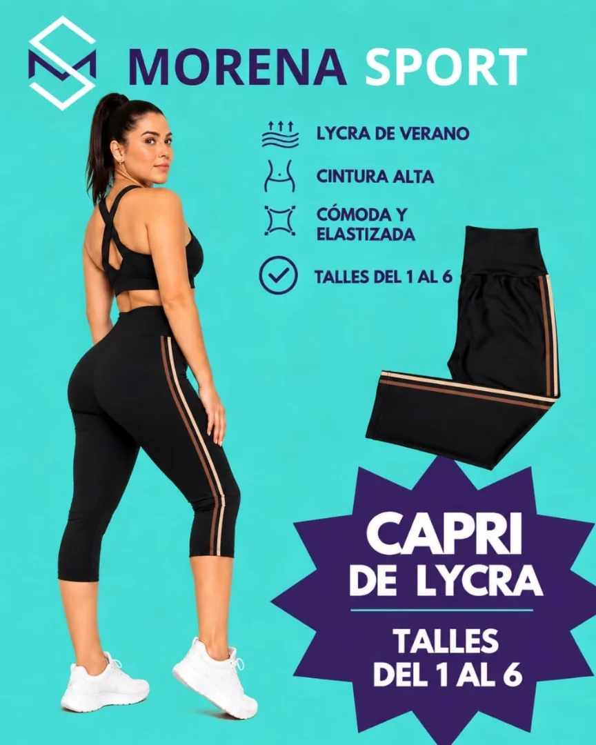 Capris Lycra con 2 Tiras Blancas - Imagen 2