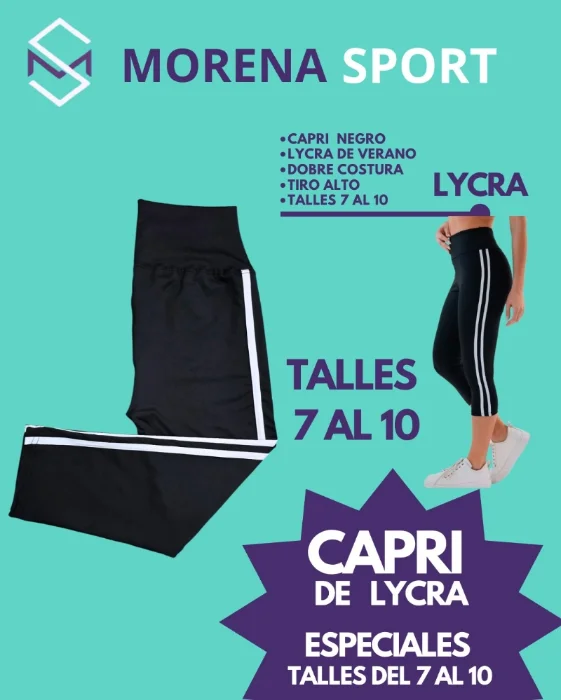 Capris Lycra 2 Tiras Blancas Talles Especiales